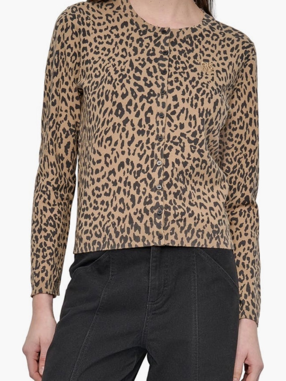DKNY Jeans Leopard-Print Cardigan - Tan & Black Size S